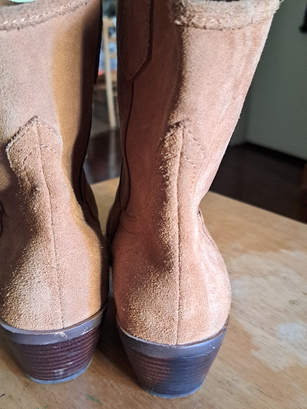 Women's Suede Pointed-Toe Ankle Booties in Tan - Picture 7 of 9